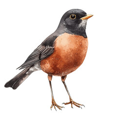 Robin Close Up, watercolor drawing vector, isolated on a white background.