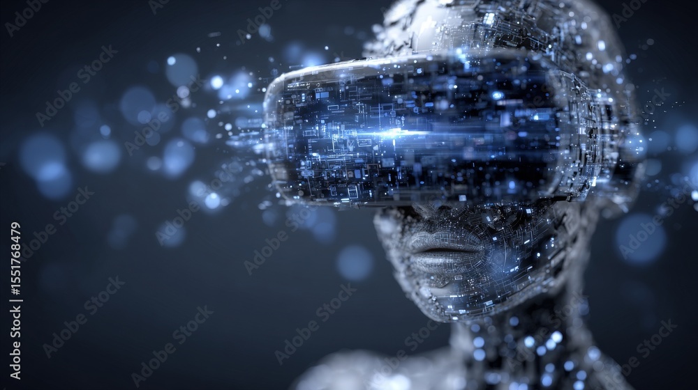 Poster the design of a human head-shaped computer chip with neural pathways is captivating and features a g