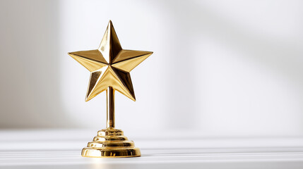 Golden Star Award on White Background, Achievement Recognition Trophy, Business Employee of the Month Excellence Symbol, Minimalist Success Award, Professional Recognition Visualization