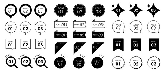 シンプルで使いやすいモノクロのポイント・POINT用見出しデザインセット(あしらい シンプル 飾り 装飾 ベクター 編集可能)