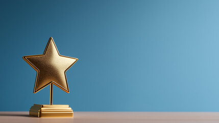 Golden Star Award on Blue Background, Achievement Recognition Trophy, Business Employee of the Month Excellence Symbol, Minimalist Success Award, Professional Recognition Visualization