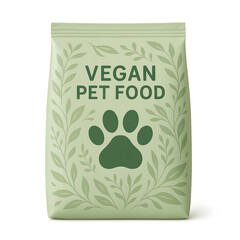 Vegan Pet Food Packaging: Eco-friendly packaging design for vegan pet food, featuring a paw print and leafy design.