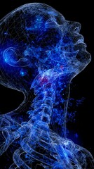 A hologram illustration of a human is created in 3D using generative AI technology