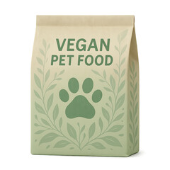 Vegan Pet Food: A close-up image of a bag of vegan pet food showcases the label design with the words "Vegan Pet Food" in a clear font above a paw print