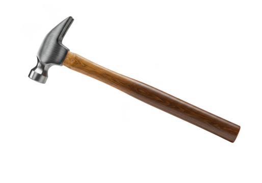 Isolated Hammer Tool with Wood Handle and Steel Head on Transparent Background - Powered by Adobe