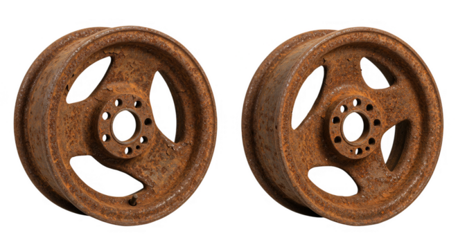 Isolated Illustration Of Two Rusty Metal Wheels With Transparent Background