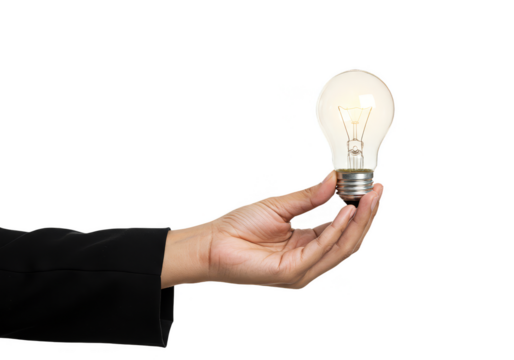 Isolated Hand Holds Glowing Light Bulb of Concept Idea Power