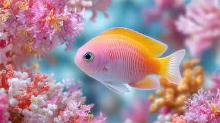 Vibrant ocean world featuring underwater coral reef with colorful marine life and schools of fish in cinematic style