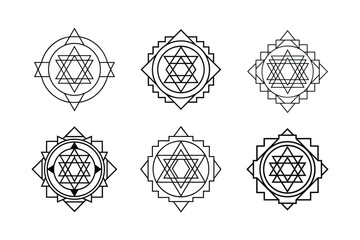 Fototapeta premium Sri yantra mandala vector illustration set