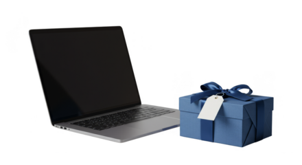 Isolated Laptop and Blue Gift Box Online Offer Transparent PNG
