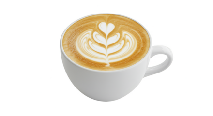 Isolated Latte Art Cappuccino Cup with White Foam on Transparent Background