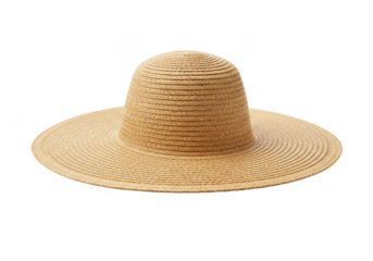 Isolated Close Up Straw Hat Fashionable Beach Headwear on Transparent