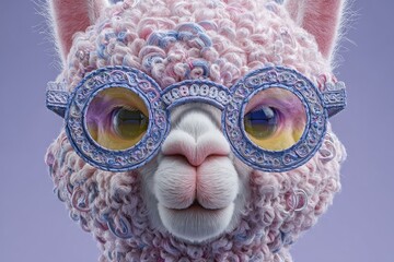 An alpaca wearing sunglasses and displaying a happy emotion is an amusing and cute sight, as seen in this enhanced stock image