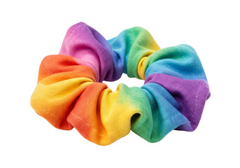 Isolated Colorful Rainbow Scrunchie Hair Tie On Transparent Background