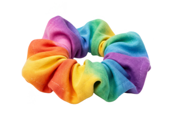 Isolated Colorful Rainbow Scrunchie Hair Tie On Transparent Background