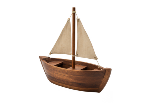 Isolated Miniature Wooden Sailboat Model With Nautical Themes Transparent