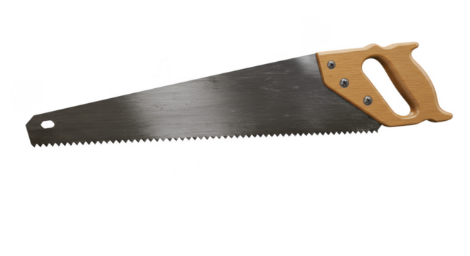 Isolated Hand Saw Tool with Sharp Blade in Transparent Background