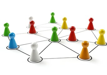 Colorful figures connected in a network isolated on white background