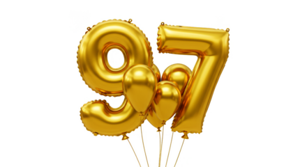 Isolated Ninety Seven Golden Balloons for Festive Anniversary Celebration