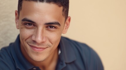 Obraz premium portrait of confident hispanic young man in polo shirt with sharp fashion detail