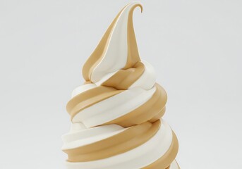 Vanilla and caramel swirl soft serve ice cream isolated on white background