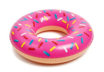 Pink donut pool float with sprinkles isolated on white background