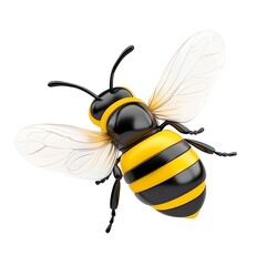 Bright and vivid 3D illustration of a bee in a dynamic pose, showcasing its vibrant yellow and black stripes, delicate wings, and charming features. Perfect for nature-themed projects.