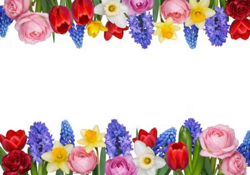 Isolated Flower Border with Tulip Hyacinth Daffodil and Transparent Background