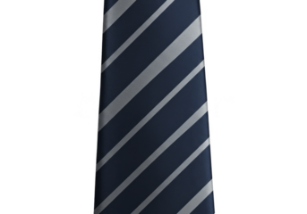 Isolated Formal Navy Blue Tie with Silver Stripes on Transparent Background