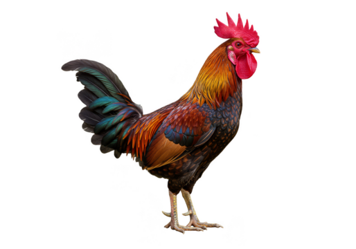 Isolated Illustration Of A Colorful Rooster with Transparent Background