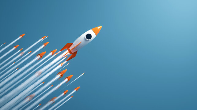 Successful Startup Rocket Outpacing Competitors, Venture Capital Investment Winner Concept, High-Growth Project Among Failed Startups Visualization, Business Success Story Metaphor