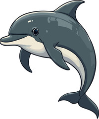 A shiny gray dolphin drawn in a realistic style, a kind gray dolphin icon.