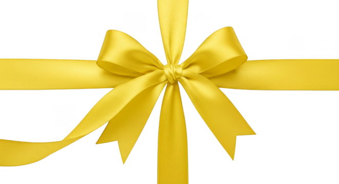 Isolated Golden Bow and Ribbon Gift for Celebratory Decoration