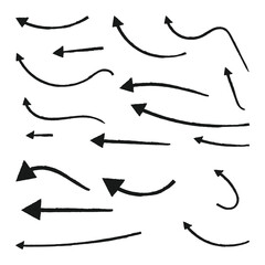 Set of Hand drawn vector arrows doodle on white background.