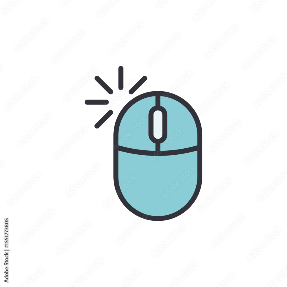 Poster clicking computer mouse symbolizing activation and technological interaction