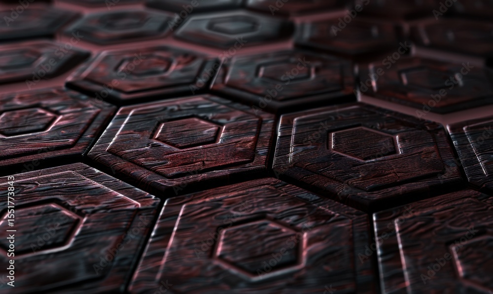 Poster geometric hexagon pattern texture background with wood grain and depth