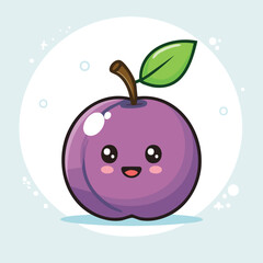 Vector of Cute Cherry Plum with Bold Black Outline Happy Expression No Gradients Clean Style

