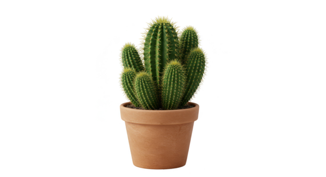 Isolated Green Cactus Plant in Pot Transparent Background