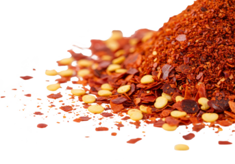 Isolated Macro of Red Chili Flakes Heap Spice and Flavor with PNG