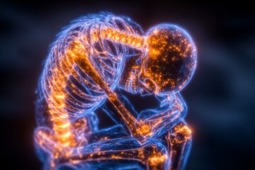 xray illustration of a painful knee, person holding leg red, generative ai’ becomes ‘generative ai depiction of a knee in pain, with a person clutching their red leg