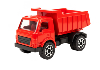 Isolated Realistic Red Dump Truck Toy for Kids on White Background
