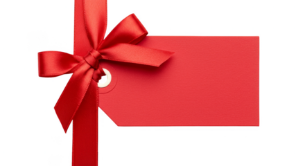 Isolated Red Gift Tag with Ribbon Bow Celebration Present PNG