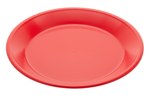 Isolated Red Plastic Plate Empty and Round with Transparent Background