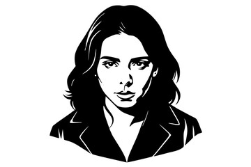 Silhouette Vector Art Illustration of Female Portrait in Black and White