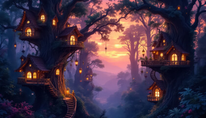 Beautiful fairytale treehouse village