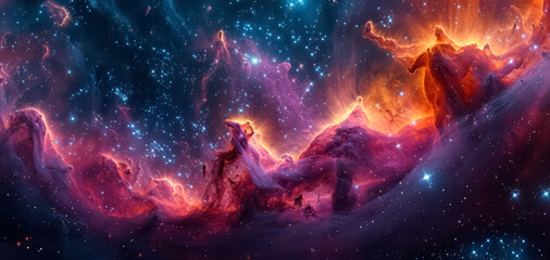 Space background with stardust and shining stars. Realistic cosmos and color nebula. Colorful galaxy