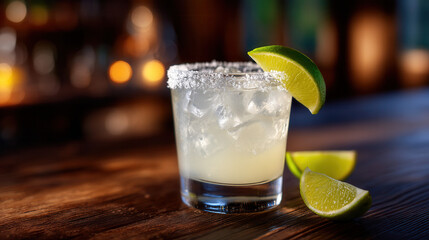 A perfectly crafted margarita cocktail in a clear glass, Generative AI	
