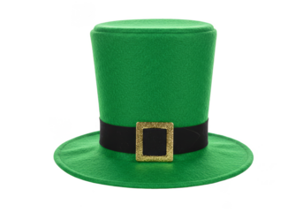 Isolated Shiny Green Glitter St Patrick Hat With Ribbon on Transparent