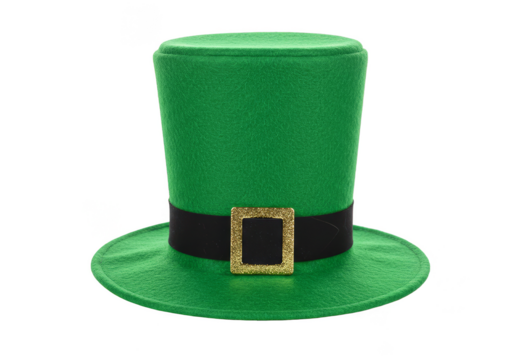 Isolated Shiny Green Glitter St Patrick Hat With Ribbon on Transparent - Powered by Adobe