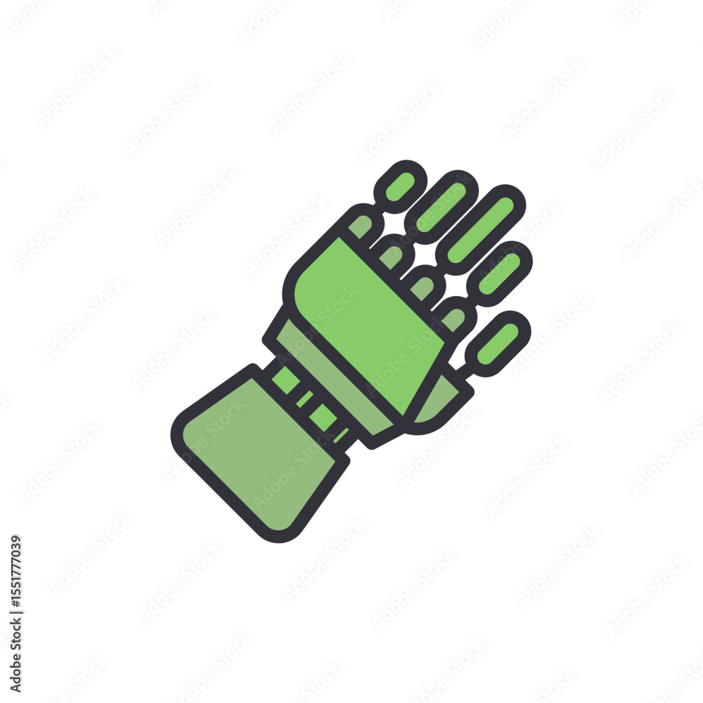 Poster stylized robotic arm with flowing particles and transparent view